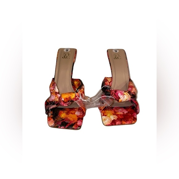 NY&C Women Orange Floral Mules Dress Heeled Faux Leather Glam Party Event NWT‎ - Picture 2 of 5